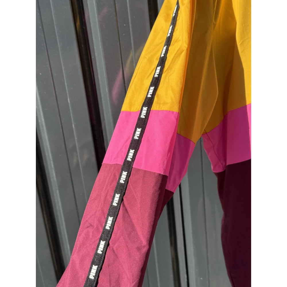 Women’s PINK Victoria Secret Windbreaker Jacket M/L Color block Maroon Gold EUC - Picture 7 of 8